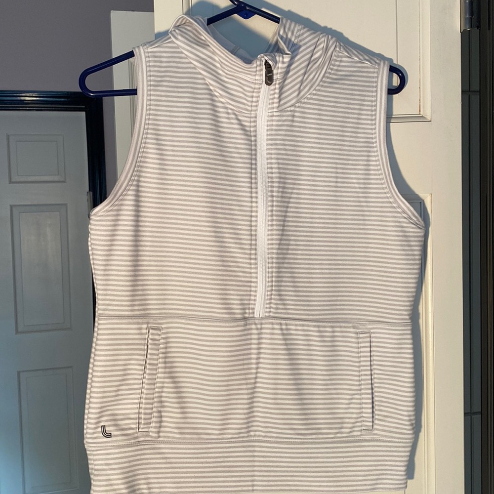 Lole gray/white striped 1/2 zip hooded vest